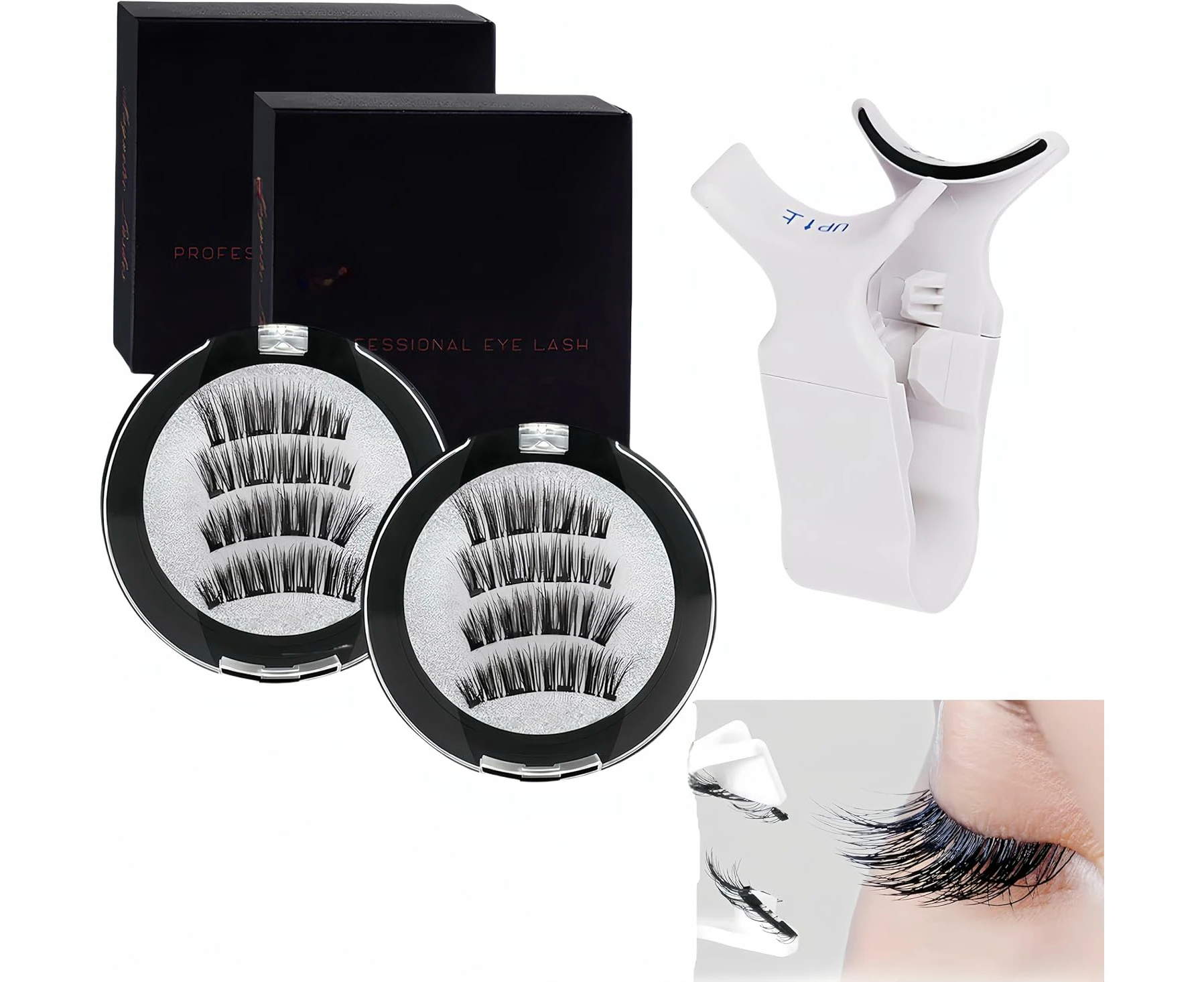 FeBohao Magnetic Eye Lashes Natural Look Lash Clusters Tweezers False Individual Eyelashes Curler Fake Lashes