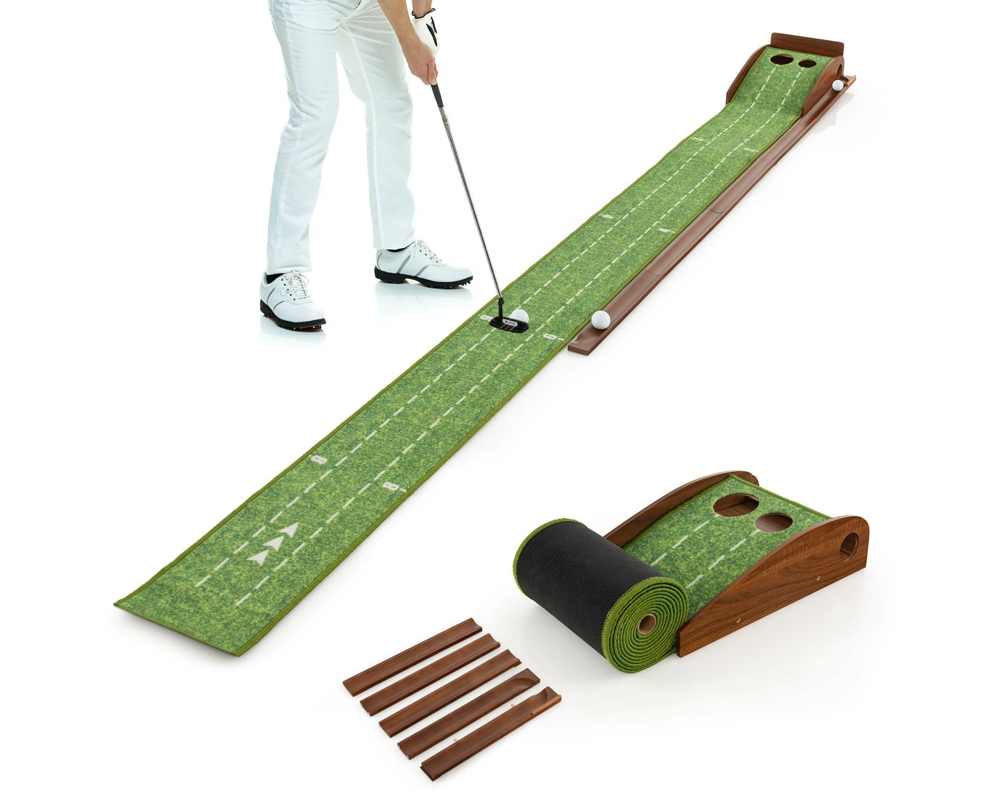 Costway 2 Hole Sizes Golf Putting Mat Putting Green Training Aid Indoor Outdoor Golf Accessories