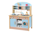 Keezi Kids Wooden Pretend Kitchen Play Sets Cooking Toys Pot Pan Bowls Oven Dishwasher 80CM Blue