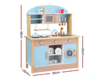 Keezi Kids Wooden Pretend Kitchen Play Sets Cooking Toys Pot Pan Bowls Oven Dishwasher 80CM Blue