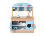 Keezi Kids Wooden Pretend Kitchen Play Sets Cooking Toys Pot Pan Bowls Oven Dishwasher 80CM Blue