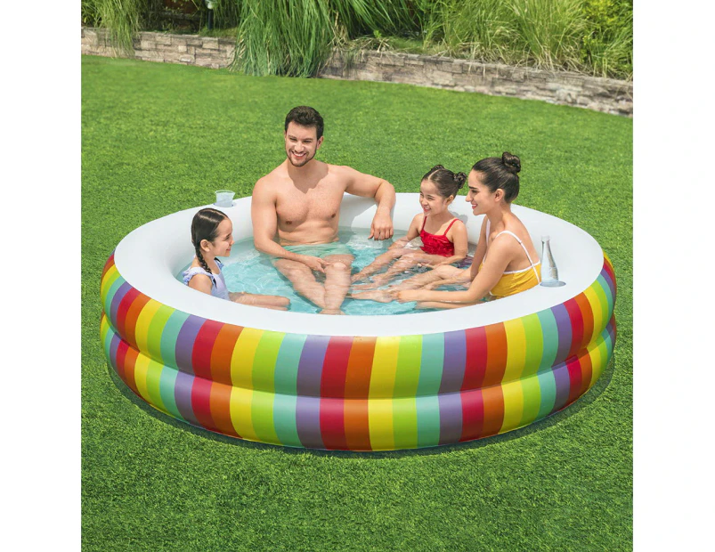 Bestway Kids Inflatable Round Pool Above Ground Cup Holder Rainbow 206x206x51cm