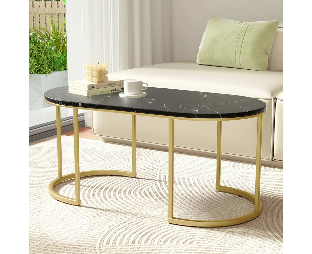 Artiss Coffee Table Marble Effect Black