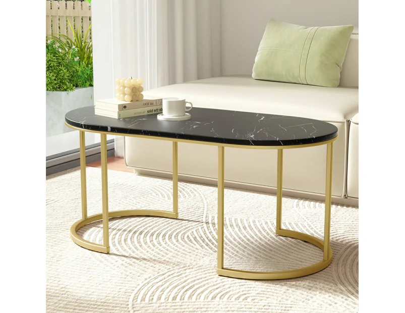 Artiss Coffee Table Marble Effect Black