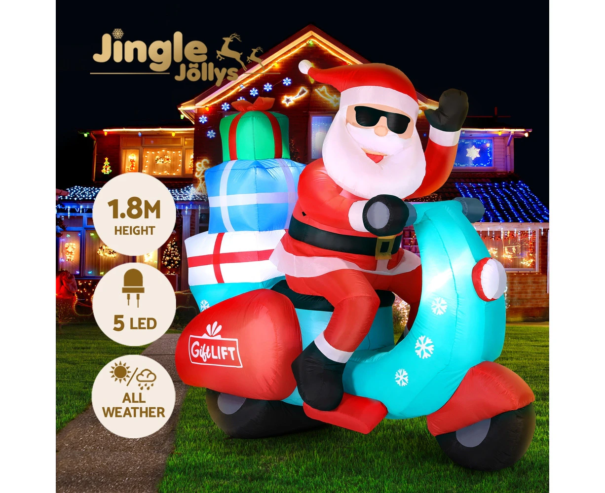 Jingle Jollys Christmas Inflatable Santa Motorbike LED Illuminated Decorations