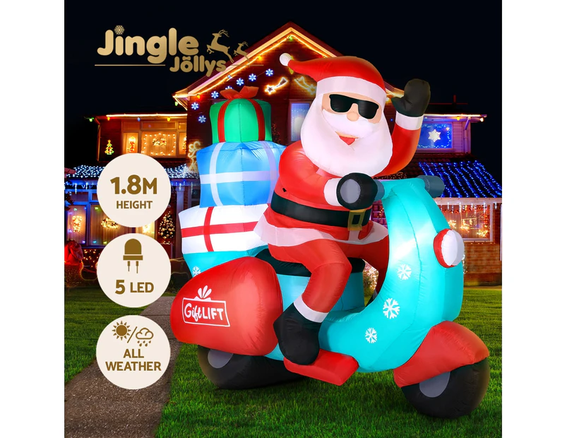 Jingle Jollys Christmas Inflatable Santa Motorbike LED Illuminated Decorations