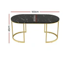 Artiss Coffee Table Marble Effect Black