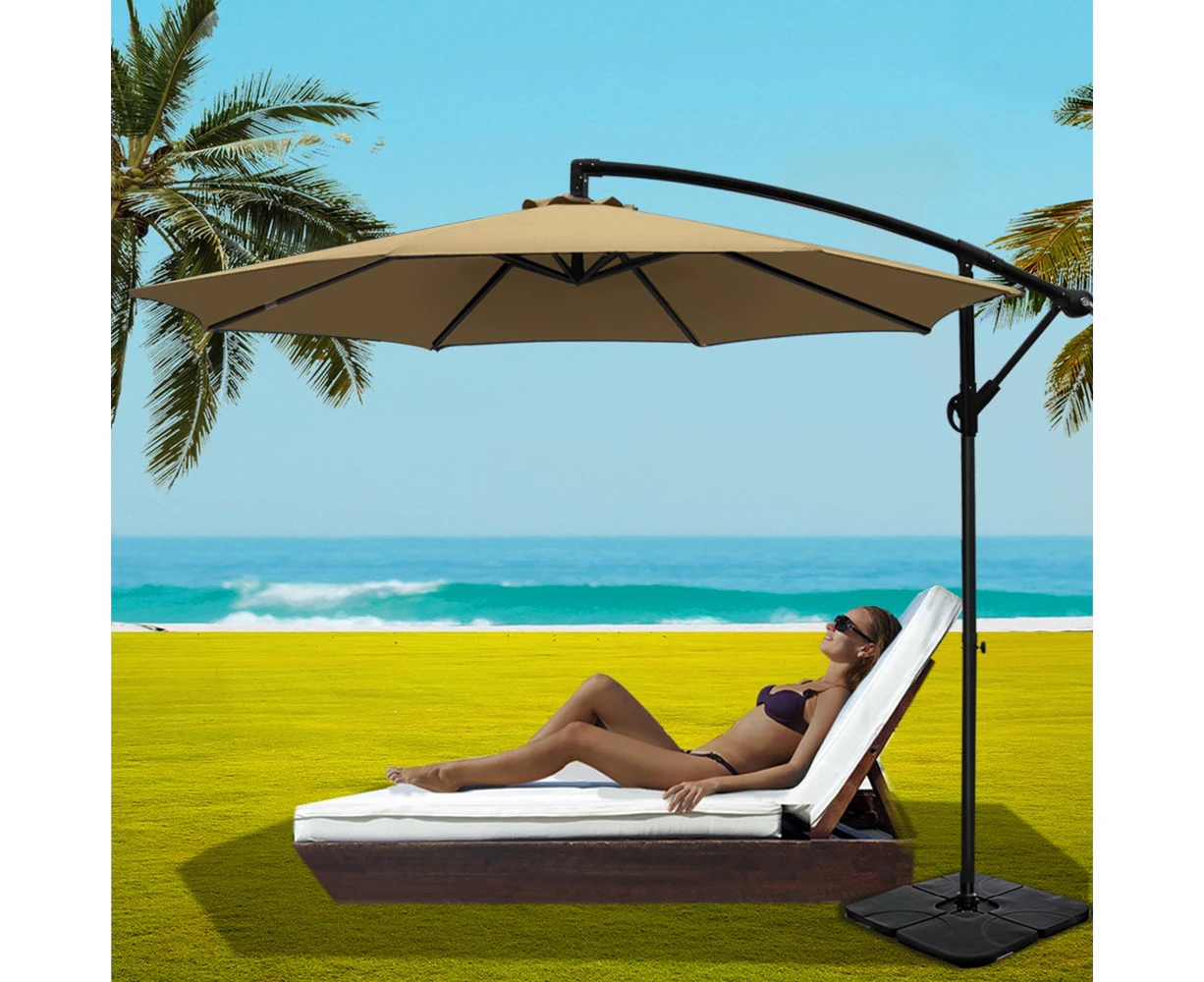 InstaHut 3m Umbrella w/Base Outdoor Cantilever Beach Garden Patio Parasol Beige