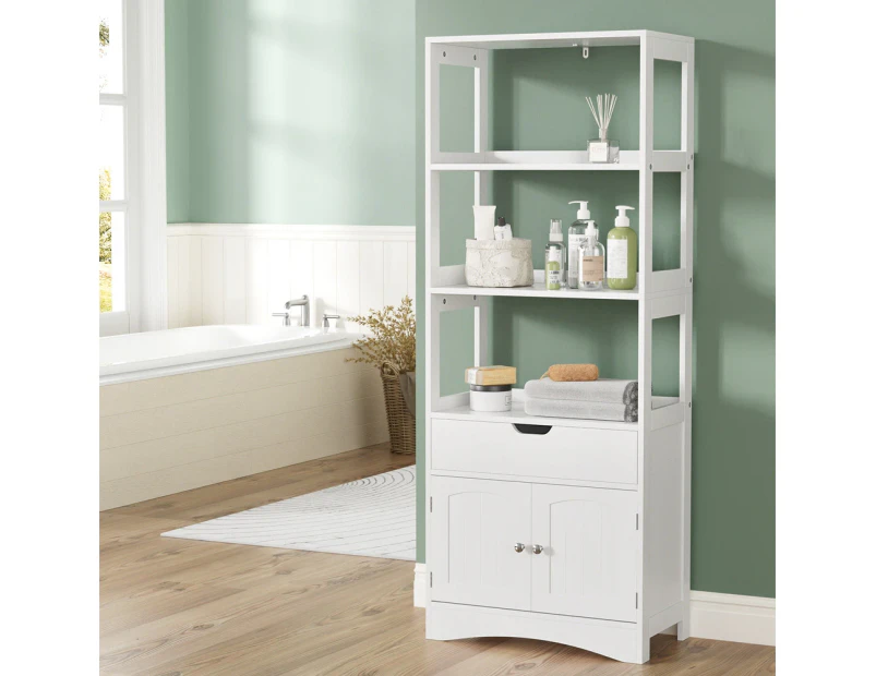 Artiss Bathroom Floor Storage Cabinet with 2 Drawers 3 Open Shelves 2 Doors White