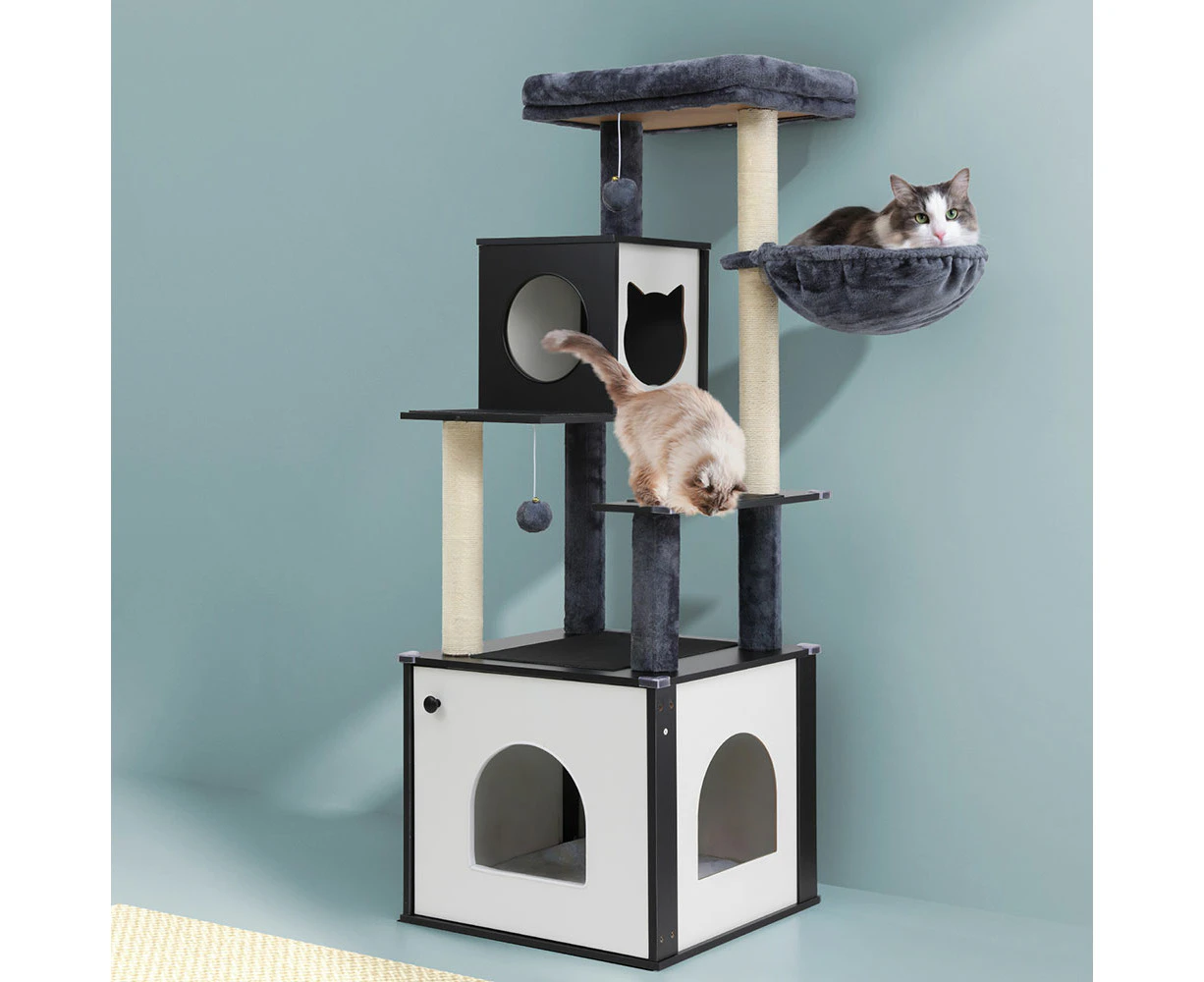 i.Pet Cat Tree Tower Scratching Post Scratcher 144cm Wood Bed Condo House Cabinet