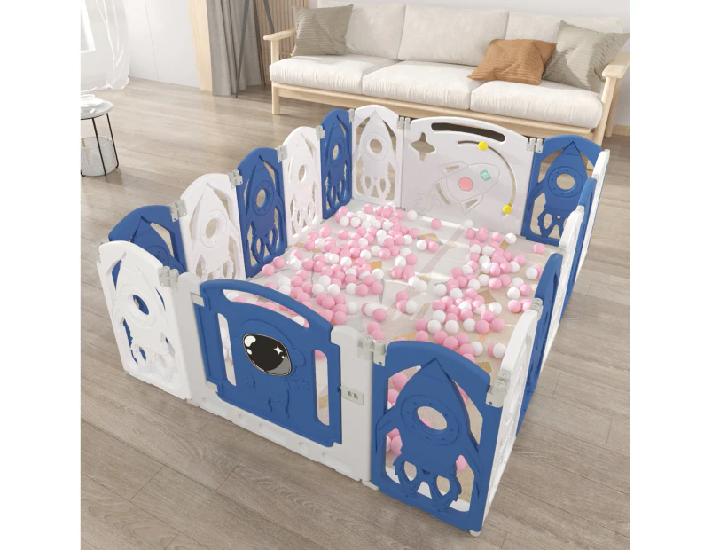 Advwin Foldable Baby PlayPen with 16 Toddlers Activity Panel Baby Activity Safety Centre for Indoor Outdoor Blue