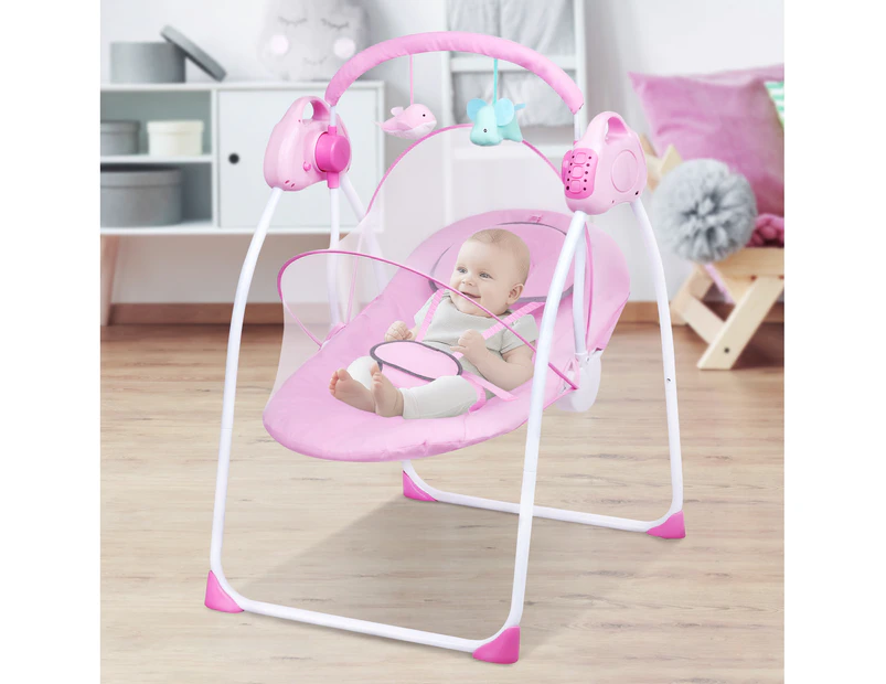 Advwin Baby Electric Rocking Chair Bluetooth Bouncer Seat 5 Speed Swing Chair with Mosquito Net Pink