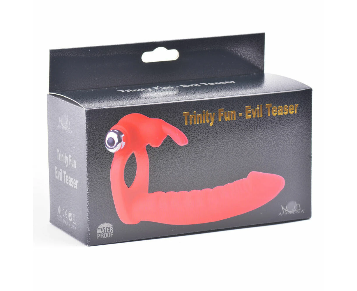 Trinity Silicone Vibrating Rabbit Cock Ring Dual Penetration Dildo Sex Toy Red