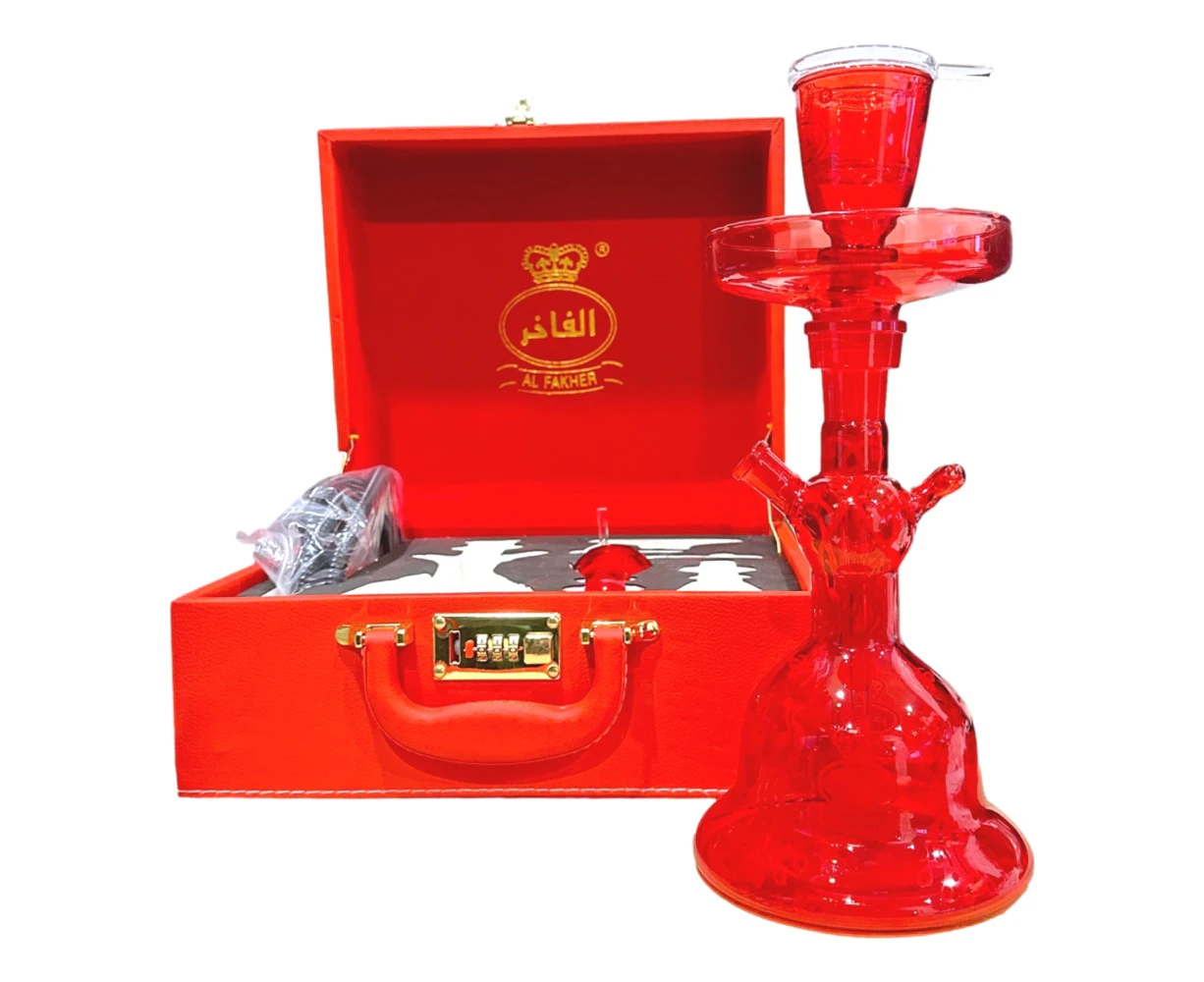 Al Fakher Red Glass Hookah Shisha Complete Set & Travel Case