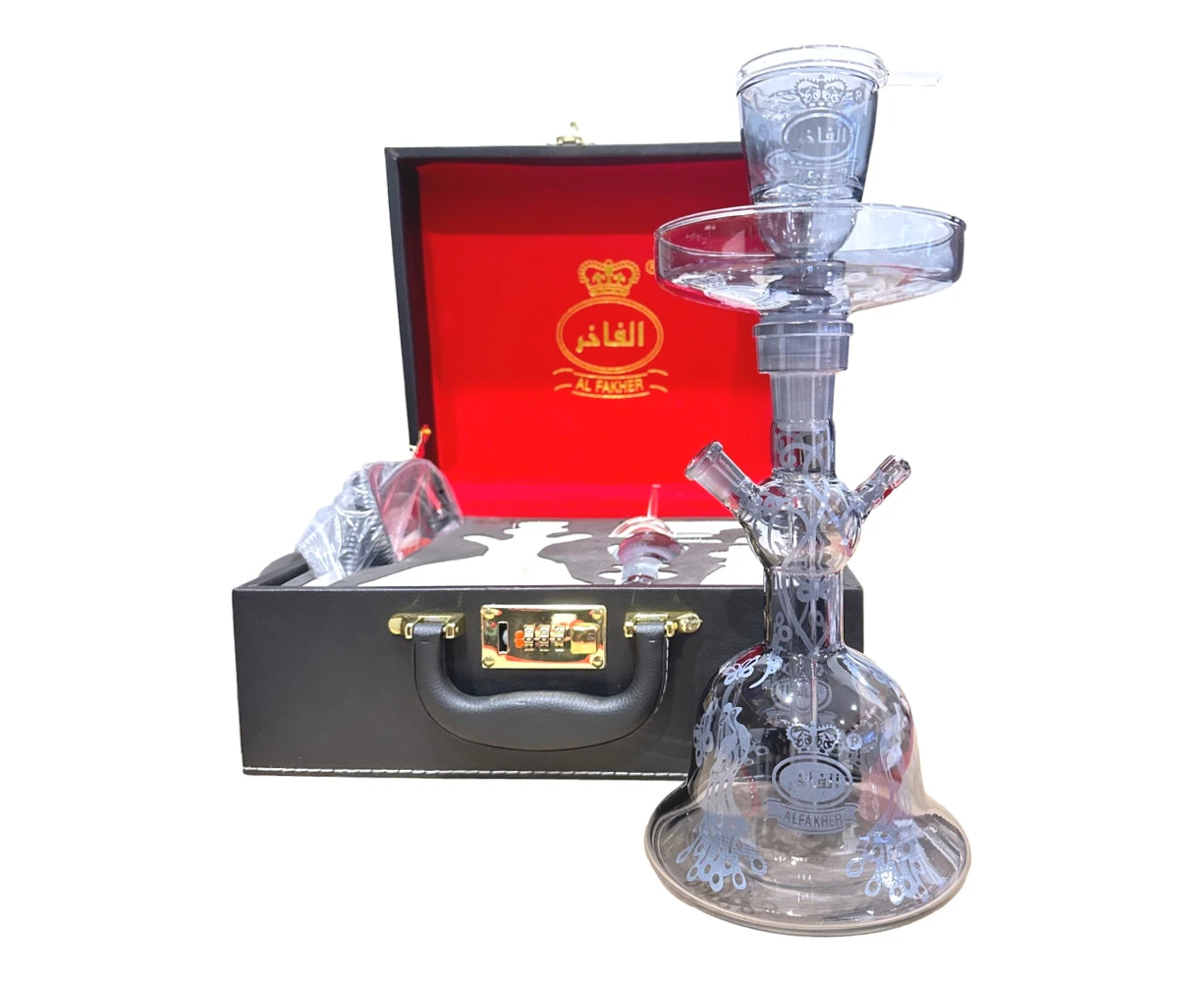 Al Fakher Black Glass Hookah Shisha Complete Set & Travel Case