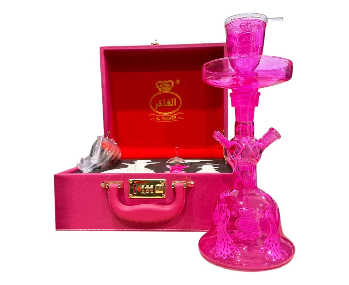 Al Fakher Pink Glass Hookah Shisha Complete Set & Travel Case