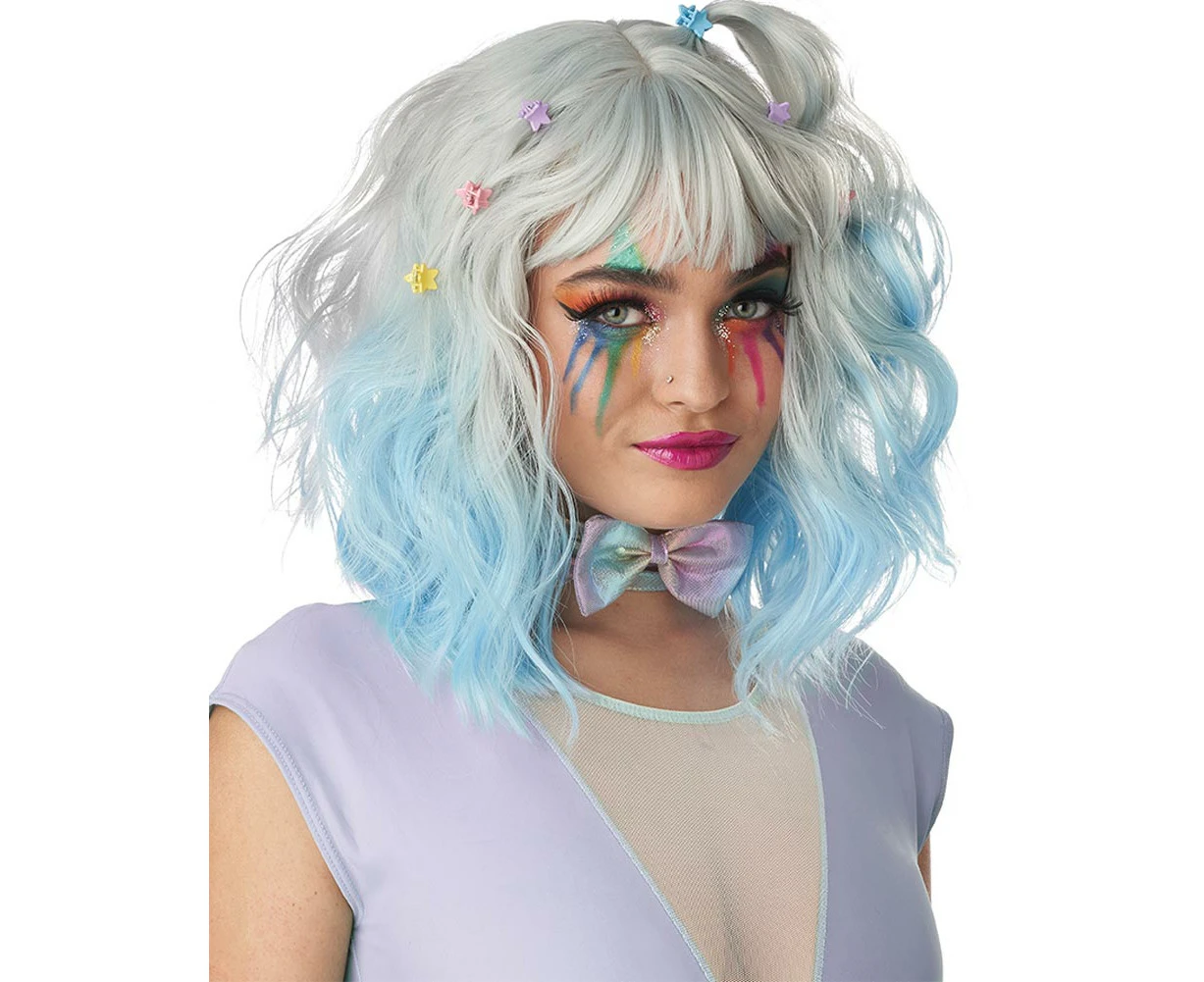 Pastel Textured Silver and Blue Short Wig