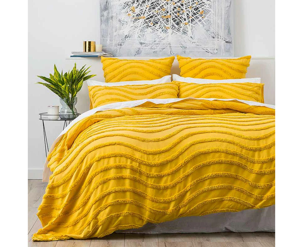 Cloud Linen Wave Cotton Chenille Vintage Washed Quilt Cover Set Mustard