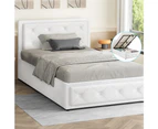 ALFORDSON Bed Frame King Single Gas Lift Storage Base Boucle Fabric White