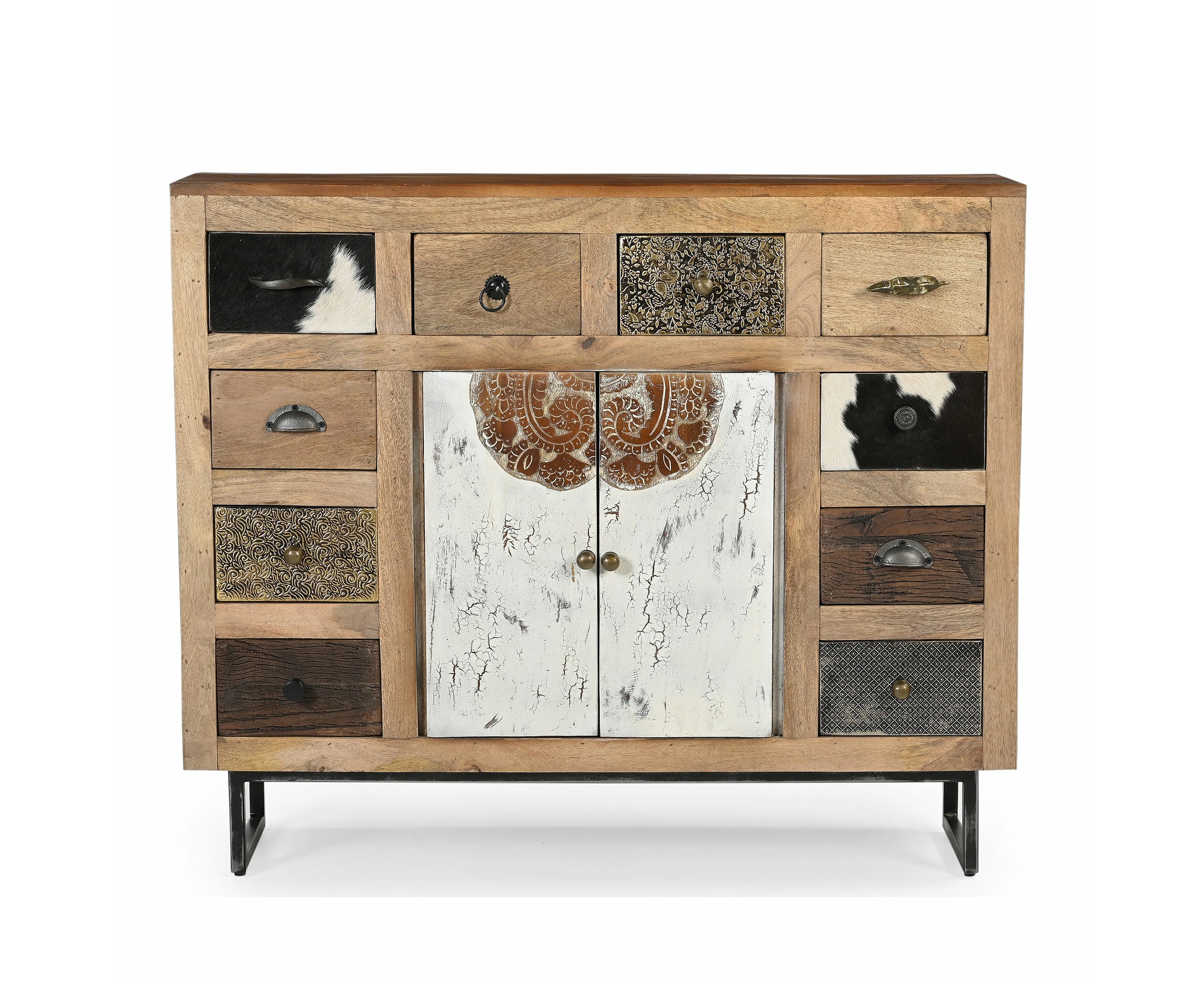 Michelle Chest of Drawers Sideboard Storage Cabinet Cowhide Patchwork