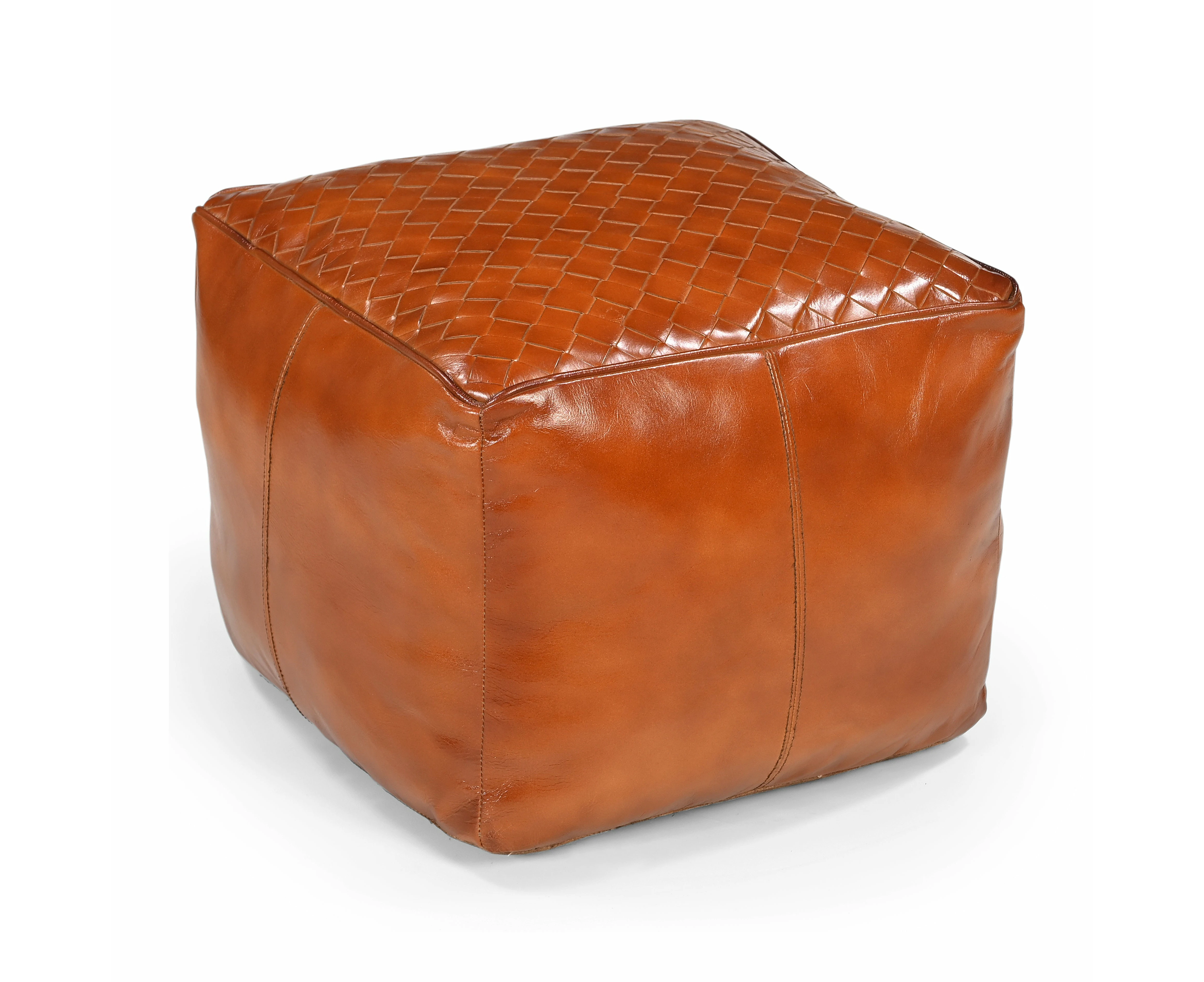 Latticed Vintage Rustic Leather Square Foot Stool Ottoman