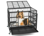 38" Mobile Metal Dog Cage Foldable Dog Kennel w/ 2 Lockable Doors Puppy Crate