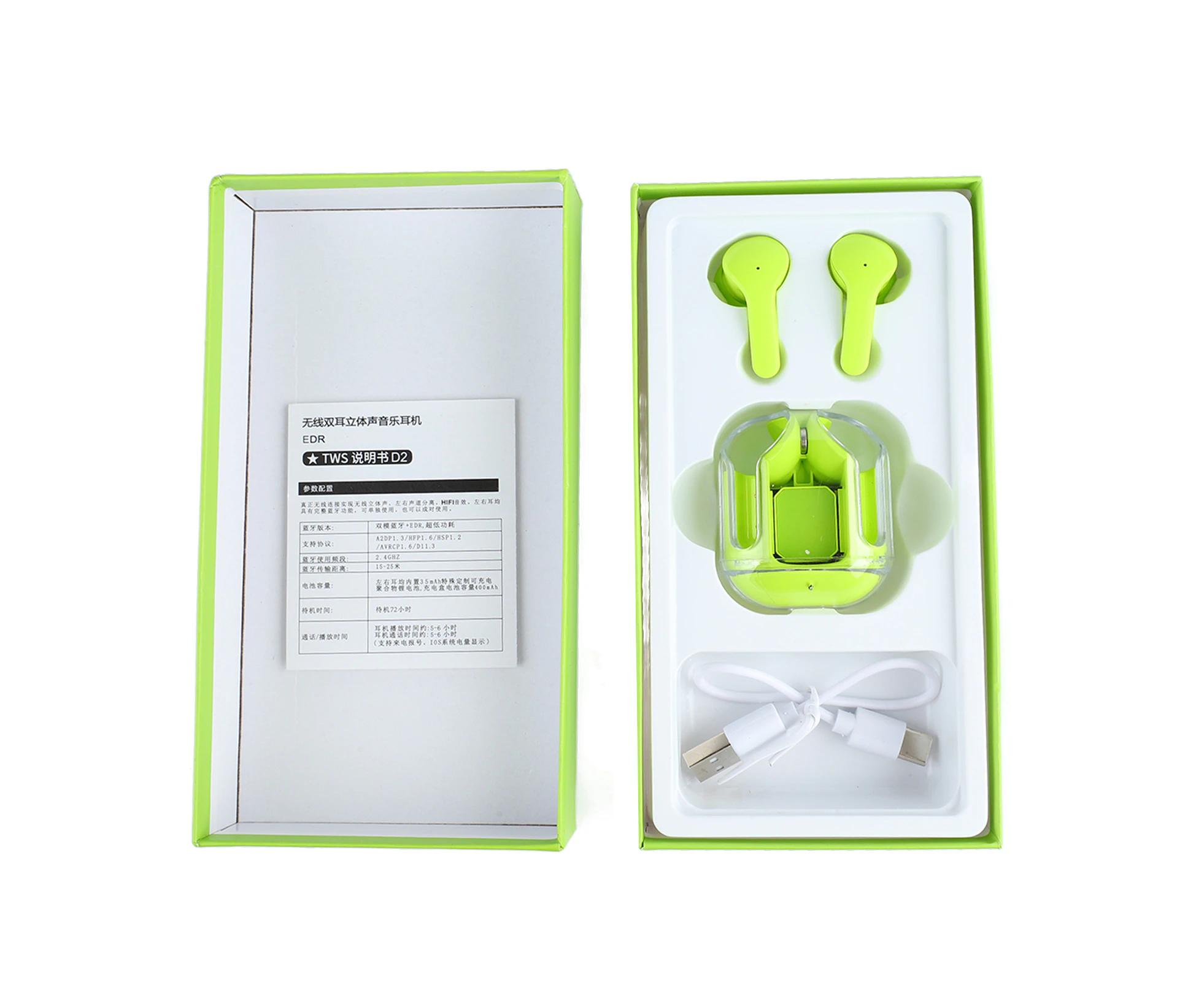 Mini Wireless Earbuds - ENC Noise Cancelling, HiFi Sound, Bluetooth (Green)