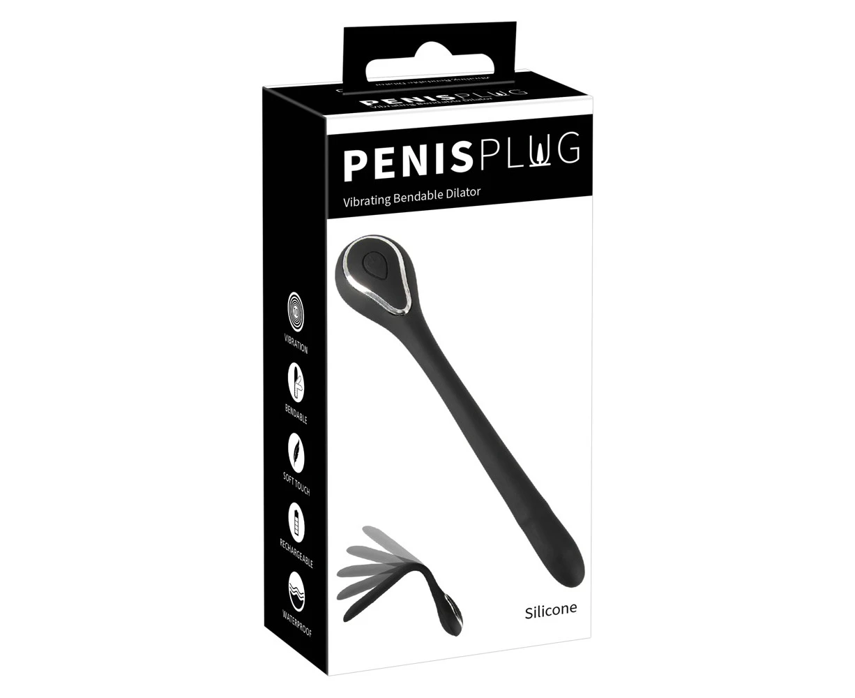 Penisplug Vibrating Bendable Dilator Model X1 Male Urethral Stimulation Black Complete length 13.5 cm, inser Grey