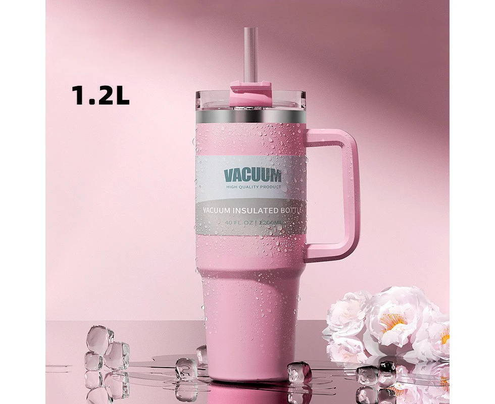 40.5 oz Travel Tumbler Stainless Steel Vacuum Insulated Tumbler With Lid And Straw For Cold Water And Drinks For Sports,School,Work,Car-Dark Pink