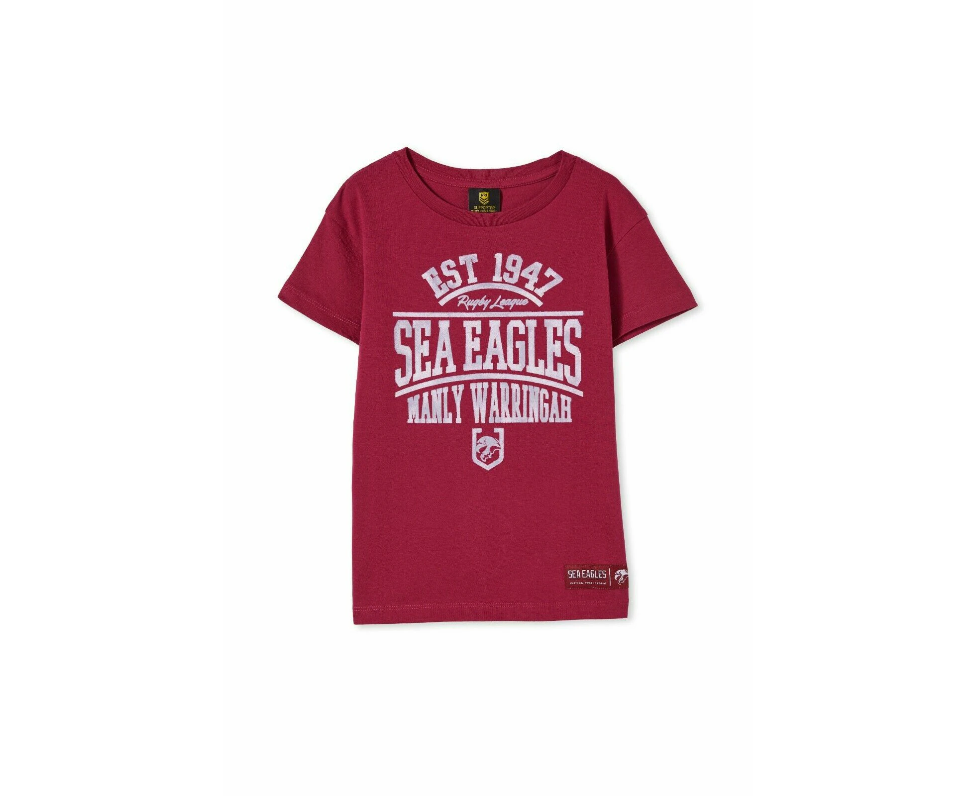 NRL Kids Distressed Flock Tee Shirt - Manly Sea Eagles - Youth T-Shirt