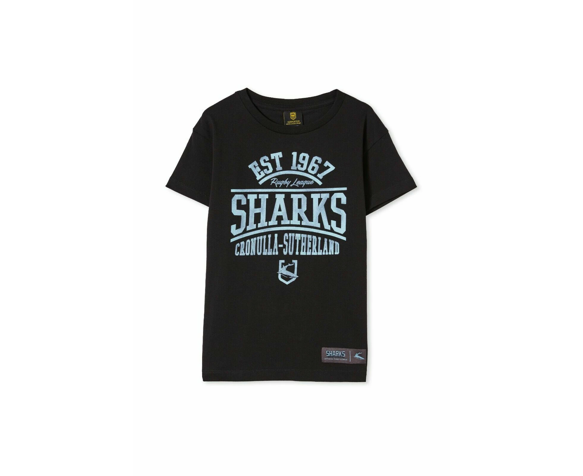 NRL Kids Distressed Flock Tee Shirt - Cronulla Sharks - Youth T-Shirt