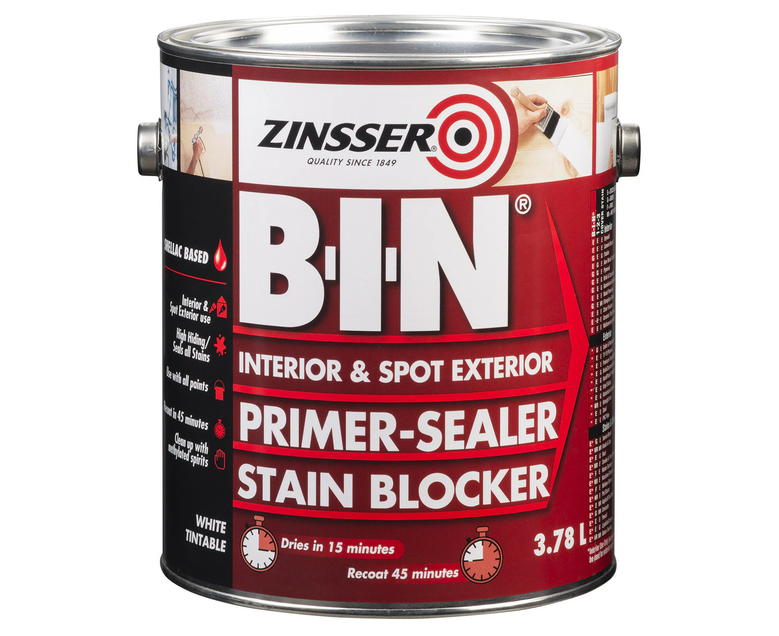 Bundle Zinsser B-I-N Shellac Primer Sealer Stain Killer White 3.78L x 2