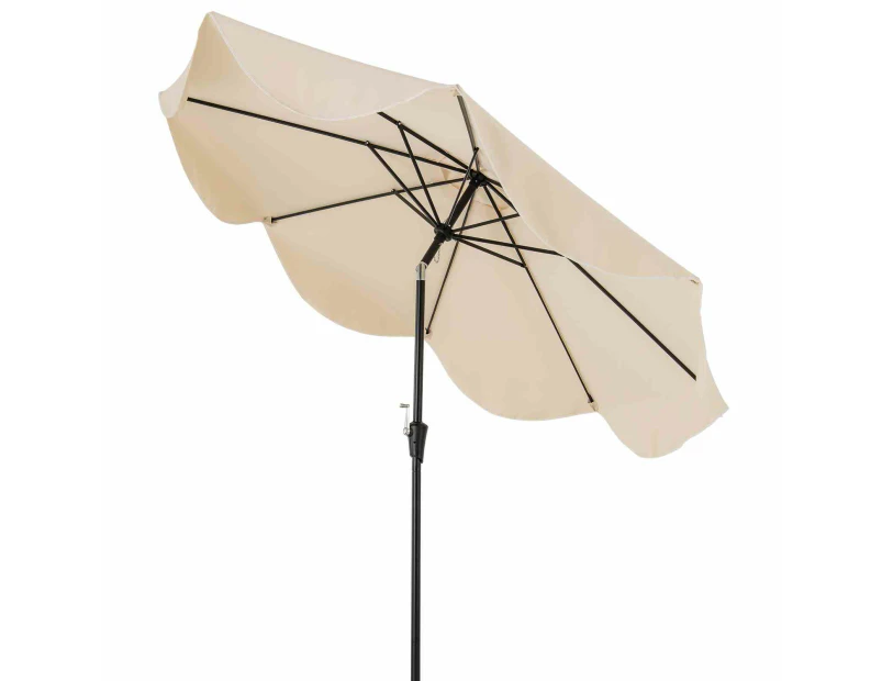 Costway 2.8M Patio Umbrella Ruffled Edges Design Outdoor Sun-Protective Umbrella w/Crank Handle Beige