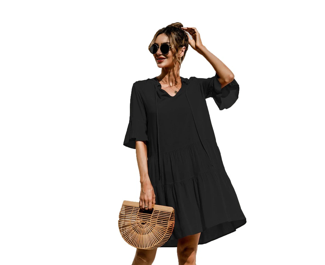 Short Sleeve Dress - Black - Black