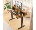 Advwin Standing Desk Electric Adjustable Height Sit Stand up Desk with Monitor Stand & Fabric Drawers Walnut