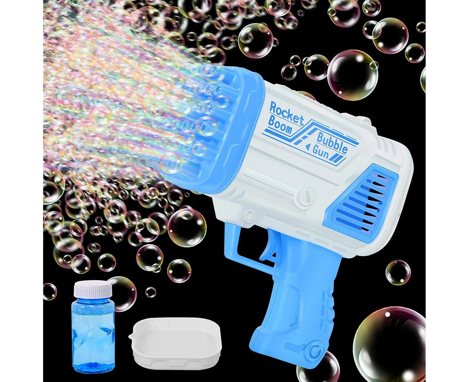 Bubble Guns, 32 Holes Gatling Bubble Machine, Automatic Bubble Gun, LED Soap Bubbles for Kids, Outdoor Play, Weddings, Parties, and Birthdays (Blue)