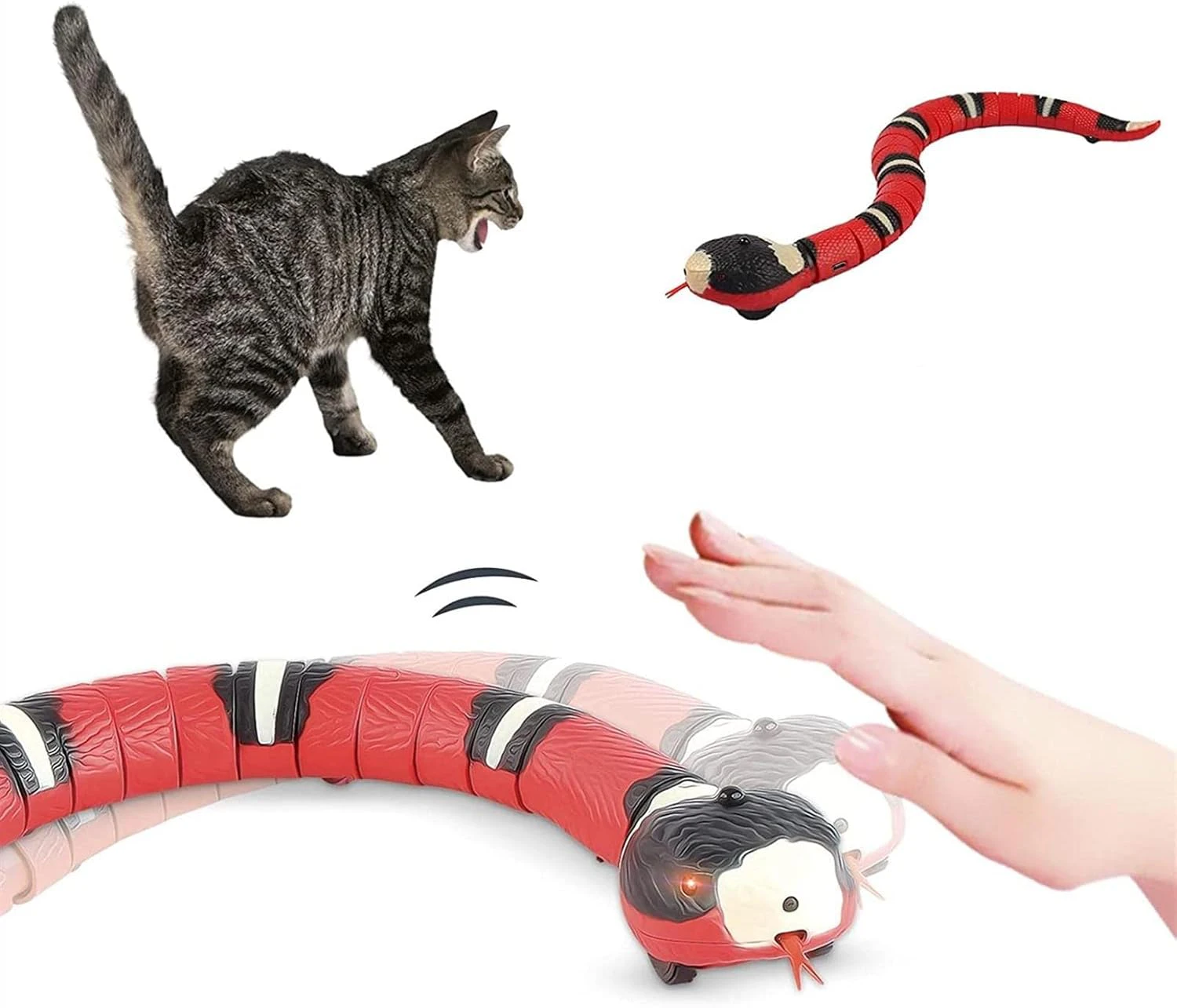 Interactive Cat Toy, Rechargeable Smart Sensing Cat Toys, Electronic Automatic Snake Toy USB for Kittens and Pets