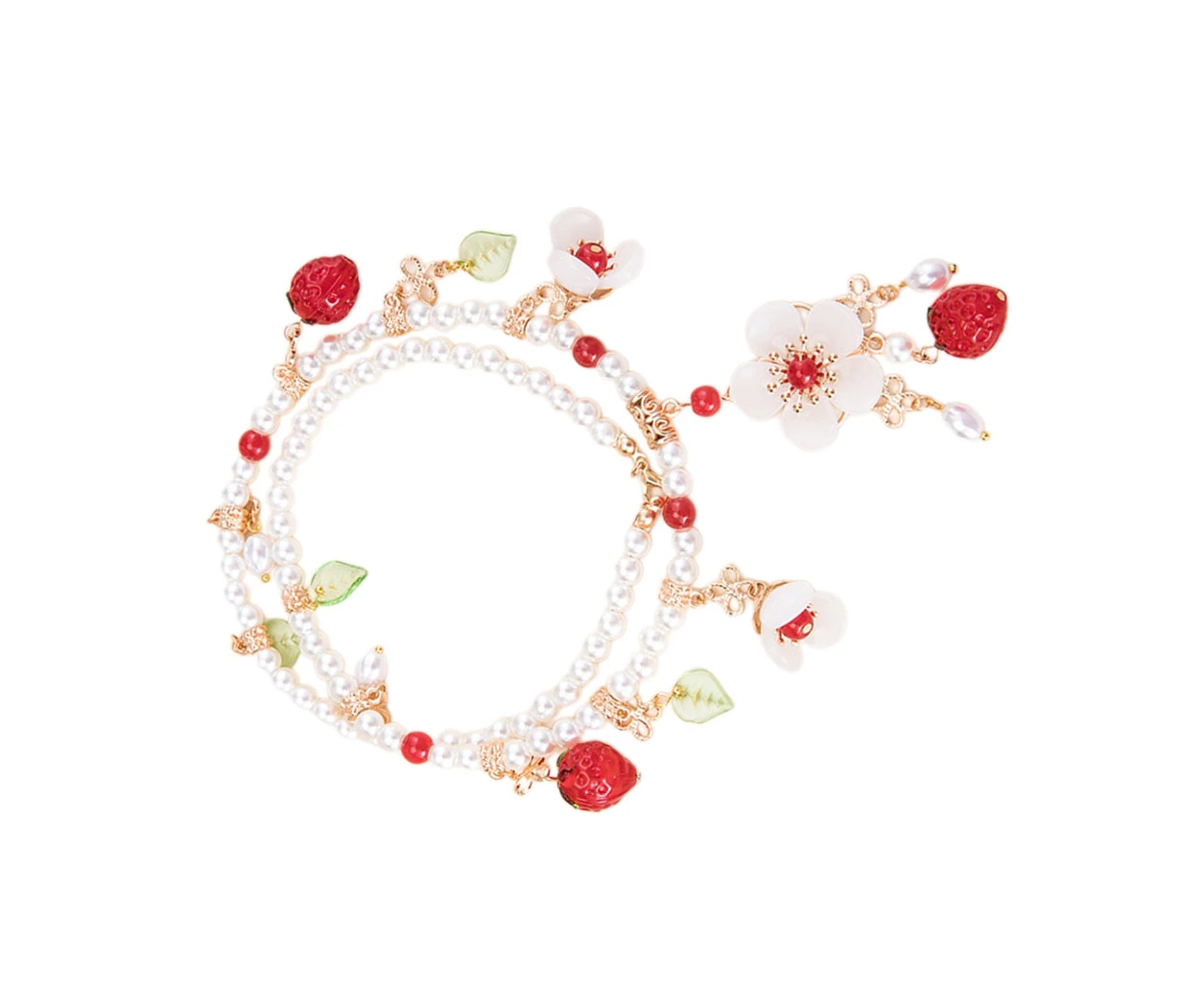 Stylish Strawberry Necklace/Earrings/Bangle Adjustable Chain for Trendy Girls - Necklace