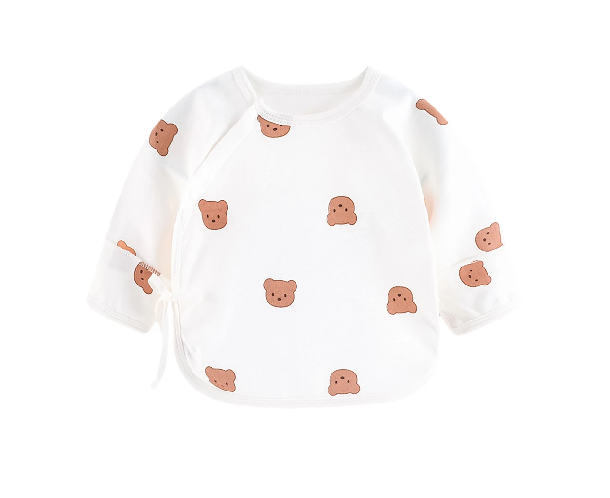 Baby Long Sleeve Side-snap Cotton Top 0-3 Newborn Girls Boys Kimono Tee Shirts - Printed bears all ov - 52