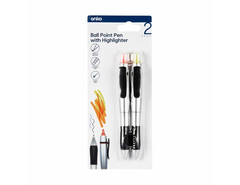 2 Pack Ball Point Pen with Highlighter - Anko