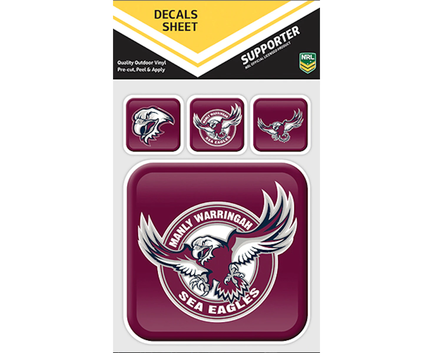 NRL App Stricker Decal Set - Manly Sea Eagles - 13x13CM Large 4x4CM Small