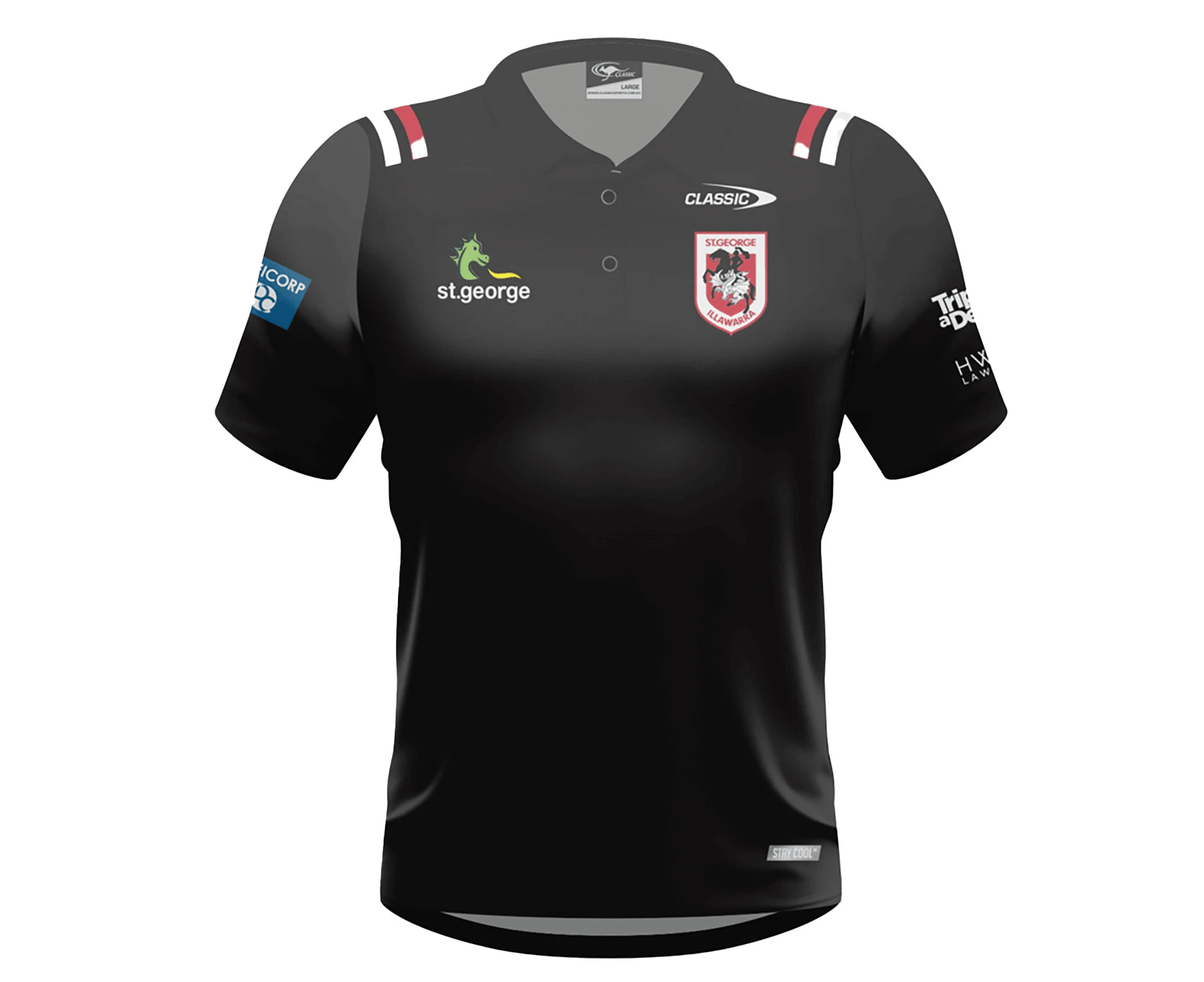 NRL 2024 Media Polo - St George Illawarra Dragons - Black - Adult - Mens