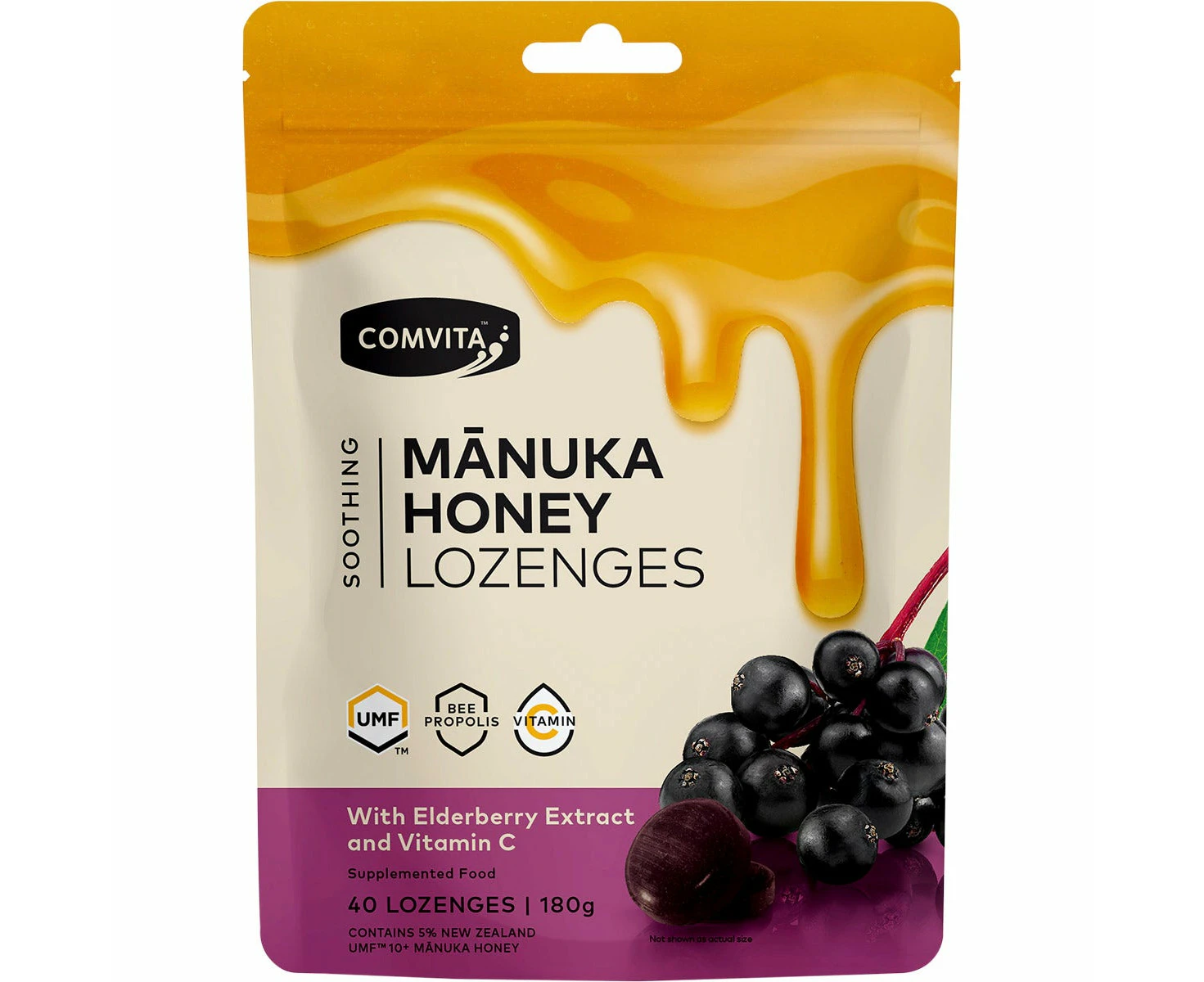 COMVITA Manuka Honey Lozenges With Elderberry Extract & Vitamin C 40x4.5g