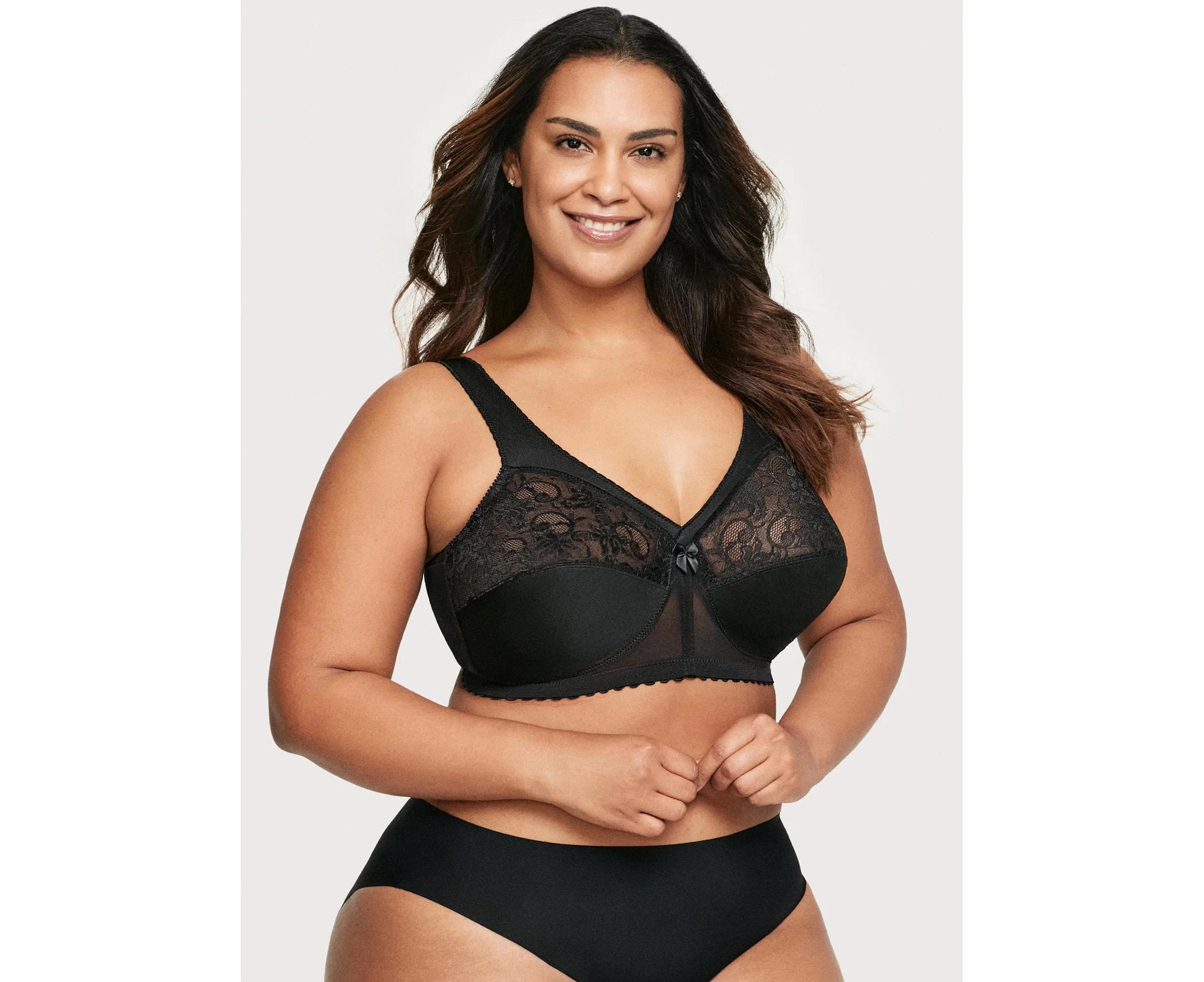 Glamorise Black Women's US Size 46I Wireless Lace Full Coverage Bras