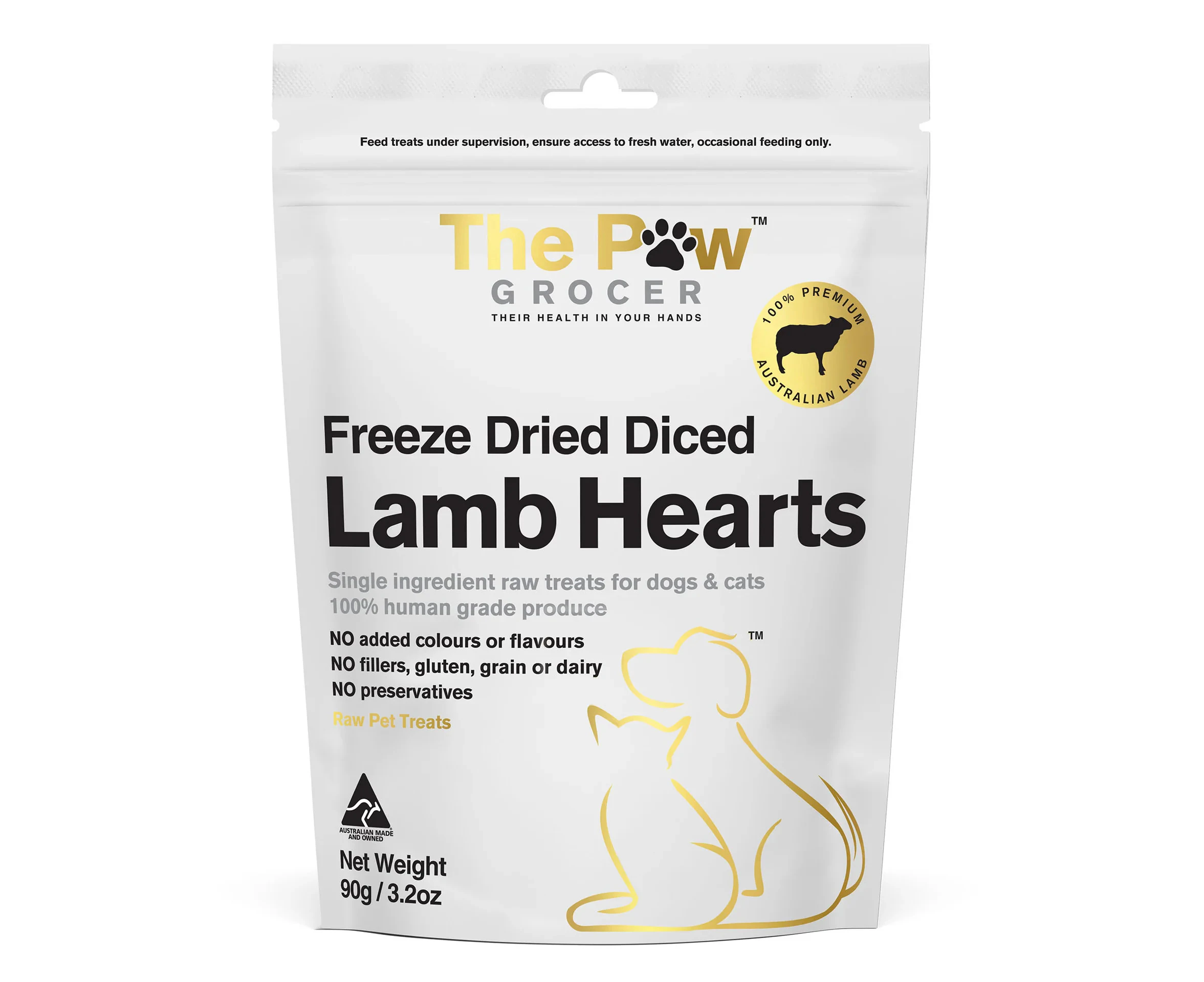 The Paw Grocer Freeze Dried Dog and Cat Treats Diced Lamb Hearts 90g