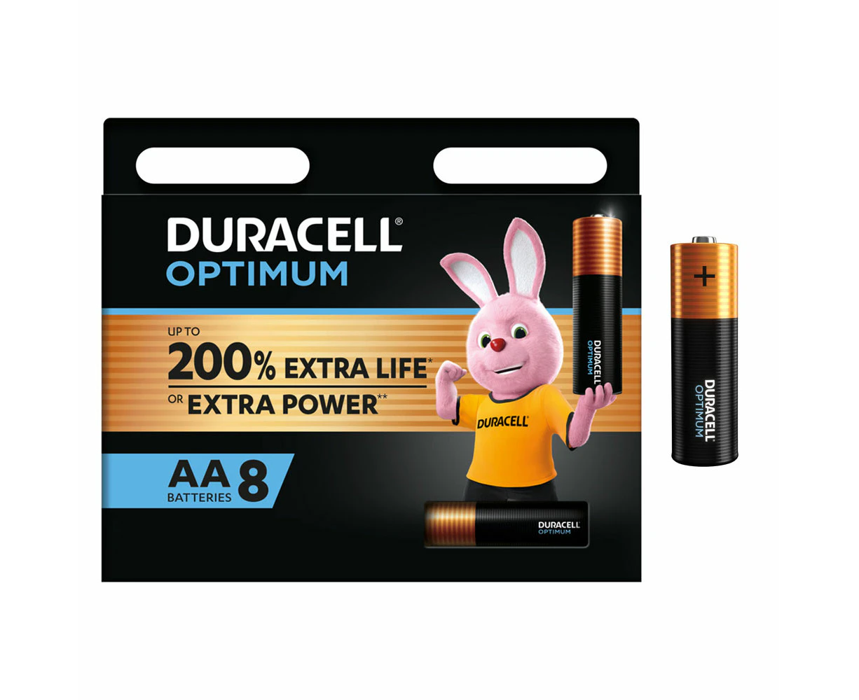 8pc Duracell Optimum Alkaline AA Size Battery Pack Single Use Batteries