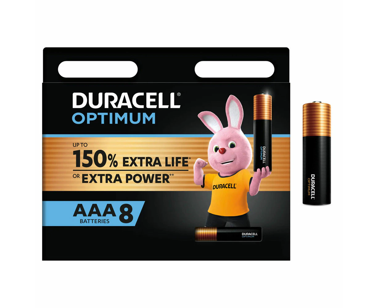 8pc Duracell Optimum Alkaline AAA Size Battery Pack Single Use Batteries