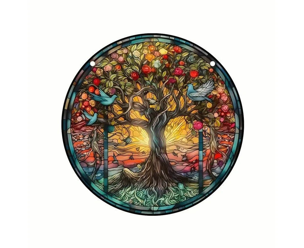 Tree Of Life Round Sun Catcher Multi Coloured Hanging Home Decor 15cm- Model 03