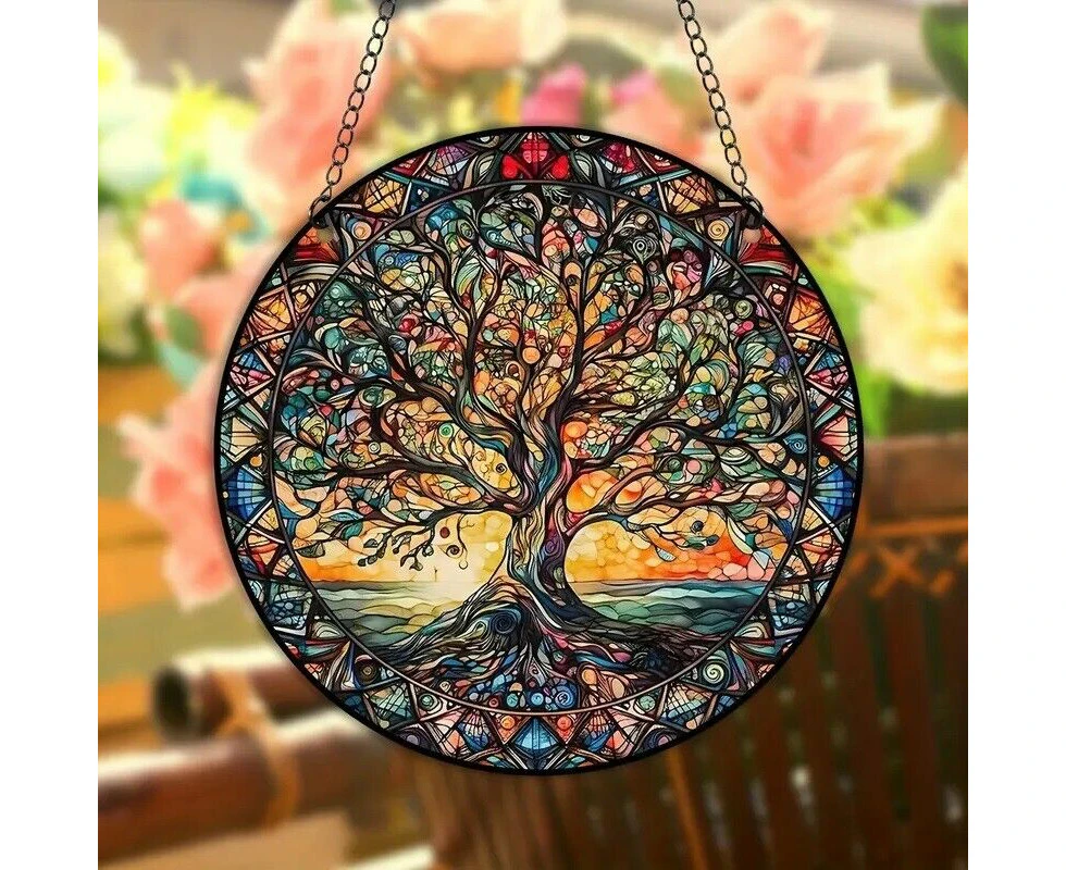 Tree Of Life Round Sun Catcher Multi Coloured Hanging Home Decor 15cm Model 02