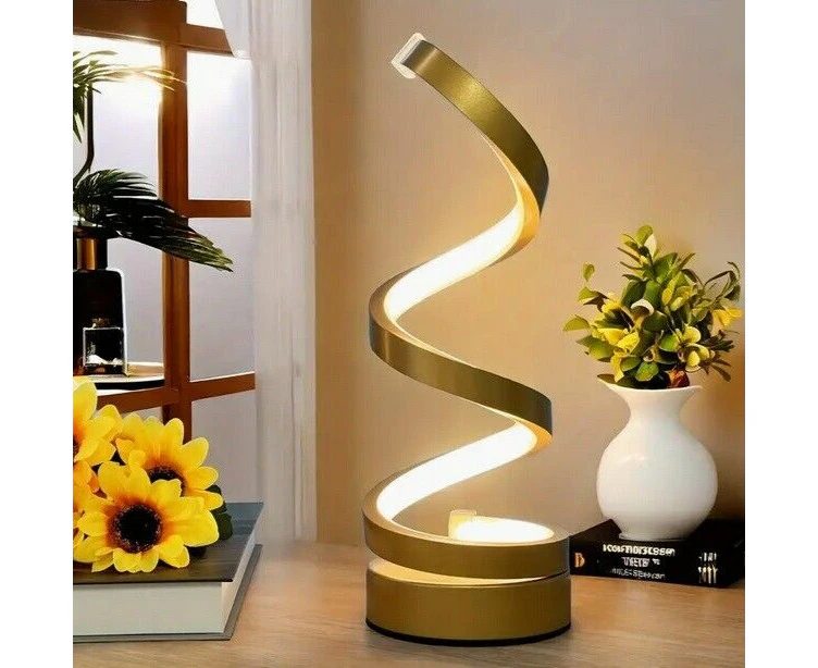 Spiral Table Lamp Bedroom Nightstand Bookshelf Room Home Decor Champagne Gold